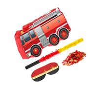 BESPORTBLE Fire Truck Pinata for Boys Birthday Party, Decorative Hanging Fire Emergency Truck Piñata with Stick, Blindfold and Confetti, Firefighter Theme Party Supplies