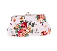 BESPORTBLE Floral Clasp Closure Wallet and Buckle Clutch Bag Retro Embroidered Canvas Purse for Women Vintage Style Long Wallet Suitable for Travel and Daily Use White