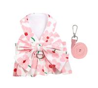 BESPORTBLE Floral Print Dog Dress for Small Dogs Adorable Bowknot Design Convenient Wearability for Casual Outings Festive Gatherings Puppy Princess Outfit with Harness