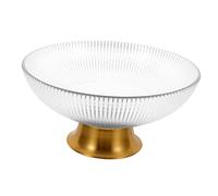 BESPORTBLE Footed Glass Fruit Tray with Striped Design Small Transparent Snack and Candy Dish with Metal Base Dry Fruit Holder for Kitchen Dining Wedding Serving and Display
