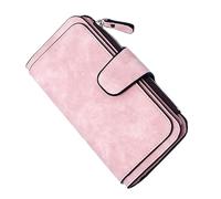 BESPORTBLE Frosted PU Long Wallet with Snap Closure Portable Multi Position Pouch Purse for Women Stylish Pink Design for Daily Use for Coins Cards Cash