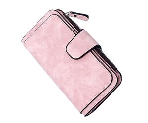 BESPORTBLE Frosted PU Long Wallet with Snap Closure Portable Multi Position Pouch Purse for Women Stylish Pink Design for Daily Use for Coins Cards Cash