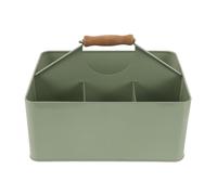 BESPORTBLE Garden Seed Organizer Box with Handle, 4 Compartments Metal | Wooden Grip, Green Decorative Finish, for Twine and Tools, Compact Stackable Form for Potting Bench Use