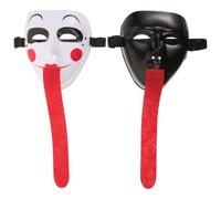 BESPORTBLE Ghost Masks and Plastic Material Adjustable Straps 2pcs with Long Tongue Halloween Black and White Design for Adults for Haunted House or Costume Party