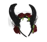 BESPORTBLE Gothic Rose Headband with Lace Veil Demon Horns Halloween Hair Accessory Lightweight Comfortable for Party Cosplay Events Mardi Gras and Themed Costumes