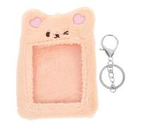 BESPORTBLE Graduation Season Holder Plush Front Pocket Wallet Keychain with Portable Inside Pockets, Practical Holder Clip for Schooling and Travelling in Khaki Plush and PVC Material