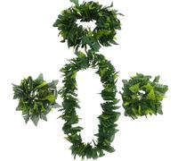 BESPORTBLE Green Hawaiian 4pcs Artificial Leaf Garland Set - Style Headband Necklace & Bracelet for Tropical Luau Party, Premium Present for Women Adults Men