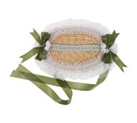 BESPORTBLE Green Lace Bonnet Straw Hat with Bow Tie for Women | Handmade Straw and Cloth Blend, Bowknot Ribbon Trim, Breathable Sun Protection for Garden Parties