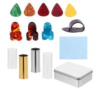 BESPORTBLE Guitar Slide Set Glass Metal Slides with Iron Storage Box Triangle Pick for Guitar Playing Suitable for Those Random Color