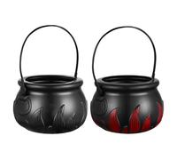 BESPORTBLE Halloween Candy Bucket, Trick or Treat Candy Baskets, Portable Witch Pot, Handheld Candy Jars, Black Candy Pail 2PCS Flame