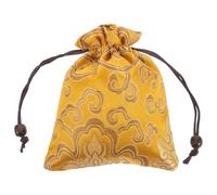 BESPORTBLE Hand Embroidered Silk Drawstring Pouch 13x16cm Yellow Tibetan Style Travel Jewelry Bag for Necklaces Bracelets and Coin Storage