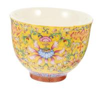 BESPORTBLE Hand Painted Ceramic Tea Cup with Floral Pattern Small Yellow Teaware for Home and Office Multi-use Chinese Style Tea Tasting Cup Creative