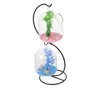 BESPORTBLE Hanging Fish Bowl Transparent Glass Tank with Iron Stand Small Aquarium for Office Home Use Random Style