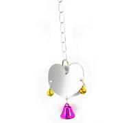 BESPORTBLE Heart Shape Glass Bird Mirror Toy with Bell Hanging Decoration for Budgie and Parrot, Anti-broken Design Suitable for Bird Cage Play and Entertainment Random Color