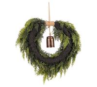 BESPORTBLE Heart-shaped Artificial Cedar Pine Christmas Wreath with Bell Festive Front Door Garland for Porch Fireplace Wall Decor Cozy Holiday Door Decoration with Charming Jingle Accent