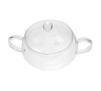 BESPORTBLE Heat Resistant Glass Cooking Pot with Cover for Household Kitchen Use Ergonomic Design Microwave Safe Pan for Soup Porridge Milk Clear Glass Bowl for Baking and Cooking