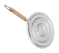 BESPORTBLE Heat Resistant Pot Pad with Wooden Handle, Silver Metal Coffee Mat Tabletop Insulation Pad for Gas Stove Heat Diffuser and Kitchen Protective Plate