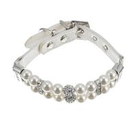 BESPORTBLE Imitation Pearl Dog and Cat Collar with Adjustable PU Leather Strap and Rhinestone Embellishments, for Wedding and Birthday Pets