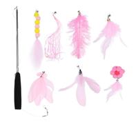 BESPORTBLE Interactive Kitten Cat Fishing Stick with 7 Replacement Plush Heads, Plastic Feather Rod, Easy to Use and Keeps Cats Busy, for Indoor Play