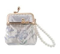 BESPORTBLE Japanese Coin Purse - Floral Brocade Wallet with Kiss Lock & Pearl Wristlet - Small Make Up Bag - Vintage Cash Change Pouch Embroidered Key Holder for Women Jewelry