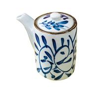 BESPORTBLE Japanese Style Ceramic Soy Sauce Bottle Medium Retro Condiment Container with Dustproof Lid for Cooking Oils Vinegar Dressings Elegant Hand-Painted Seasoning Pot for Home Kitchen