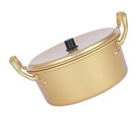BESPORTBLE Korean Ramen Pot 18Cm Small Yellow Aluminum Double-Handle Noodles Cooking Pot with Lid for Instant Seafood Noodle Soup Kitchen Use