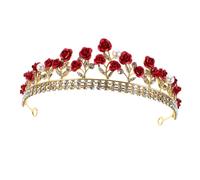 BESPORTBLE Korean-style Wedding Crown Red Flower and Glittering Rhinestones for Bridal Floral Crown and Wedding Headpiece for Women for Romantic Events