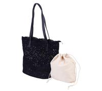 BESPORTBLE Lace Shoulder Bag Multiple Wearing Ways for Women with Delicate Embroidery Elegant Black Cotton Cloth and Polyester Material, Everyday Handbag and Cross Body Bag
