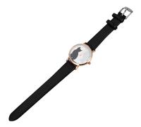 BESPORTBLE Ladies Watches Leather Strap Featuring a Cartoon Cat Pattern, Quartz Wristwatch with Faux Leather Strap and Zinc Alloy Dial, Stylish and Lovely Watch with Long Battery Life