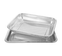 BESPORTBLE Large Stainless Steel Frying Mesh Basket with Tray Non-Stick Deep Fry Basket for Fried Chicken Wings French Fries and Snacks Draining Rack for Kitchen Use