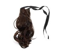 BESPORTBLE Light Brown Curly Ponytail Hair Extension with Drawstring, 2m30 Short Wavy Synthetic Hairpiece for Women, Braided High Ponytail Hairpiece for Daily and Party Use