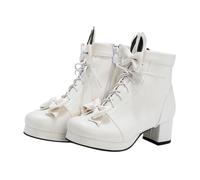 BESPORTBLE Lolita Bowknot Mid Heel Short Boots for Durable Cosplay Shoes Elegant Charming Dating Parties Stylish White Ankle Booties