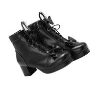 BESPORTBLE Lolita Mid Heel Short Boots with Bow Design Versatile Uniform Accessories for Cosplay and Everyday Wear Classic Black Color Elegant and Fashionable Girl Shoes