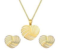 BESPORTBLE Loving Heart Stainless Steel Ear Studs and Necklace Set for Women Simple Fashionable Hollow Design for Golden