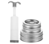 BESPORTBLE Mason Jar Vacuum Sealer Kit Stainless Steel Food Preservation Lids with Hand Pump Airtight Seal for Canning Keeping Food Fresh Compatible with Various Jar Wide Mouth