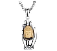 BESPORTBLE Men's Buddha Palm Necklace Vintage Stainless Steel Chain Jewelry for Men Creative Hand Palm Pendant Unique for Spirituality and Style