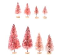 BESPORTBLE Mini Christmas Tree: 8Pcs Artificial Desktop Xmas Trees, Pink Xmas Tree with Wooden Base