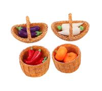 BESPORTBLE Mini Dollhouse Vegetable Basket with Realistic Pumpkin Eggplant Radish Pepper Models for DIY Kitchen Decor Market Stall Display Creative Miniature Scene Accessories