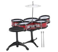 BESPORTBLE Mini Drum Set with Drums and Stool Safe Non-toxic Percussion for Early Music Education Instrument for Boys and Red
