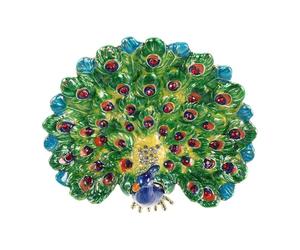 BESPORTBLE Mini Hinged Metal Peacock Trinket Box with Rhinestone Detail | Green Enamel Finish, Compact Portable Storage for Travel or Home Use, Vintage Decorative Keepsake Case