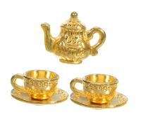 BESPORTBLE Mini Metal Teapot Model Zinc Alloy Miniature Tea Kettle with Tea Cup for Dollhouse Accessories Decorative Retro Kitchen Ornament