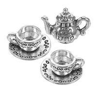 BESPORTBLE Mini Metal Teapot Set for Dollhouse - 3-Piece Kitchen Accessory Decorative Miniature Teapot and Teacup for Photography and Collecting