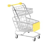 BESPORTBLE Mini Shopping Cart Desktop Decoration Dual-layer Iron Trolley Storage Basket for Boys and Girls Toys Compact Supermarket Hand Trolley Yellow for Neat Organization and Playtime Fun