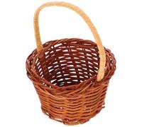 BESPORTBLE Mini Woven round Basket with Handle Small Rattan Decorative Miniature Basket for Dollhouse Decor Flower Girl Candy Favor Storage