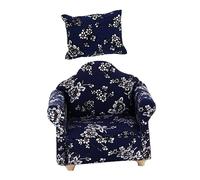 BESPORTBLE Miniature Blue Floral Dollhouse Sofa with Pillow Smooth Surface Mini Couch for Dollhouses and Home Decor Elegant Mediterranean Style Sofa Accessory for Collectors