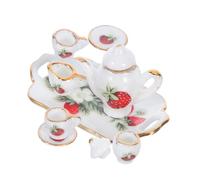 BESPORTBLE Miniature Ceramic Tea for Dollhouse Porcelain Teapot Tiny Coffee Cup Saucer Tray Realistic Mini Tea Party Pretend Play Tableware for Collectors