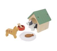 BESPORTBLE Miniature Dog House Playset with Wooden Pet Bowl and Food Accessories Colorful House Model for Dollhouse Decor Educational for Pretend Pet Care and Creative Imagination