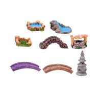 BESPORTBLE Miniature Garden Ornaments 8pcs Set with Resin Moss Bottle Retro Bridge Water Well Fountain Landscape DIY Decoration for Outdoor Patio and Fairy Gardens