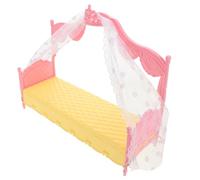 BESPORTBLE Miniature Princess Bed with Sleep Curtain Pink and Yellow Dollhouse Furniture for Doll Bed Frame with Canopy Enhancing Imaginative Play and Social Skills Development