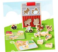 BESPORTBLE Montessori Wooden Farm Set with Barn and Animals for Preschool Learning Activities Ages Interactive Educational Play for Boys and Enhancing Hand-eye Coordination and Language